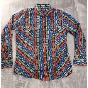 Rock & Roll Denim Western Aztec Pearl Snap Shirt Womens XL Rodeo
